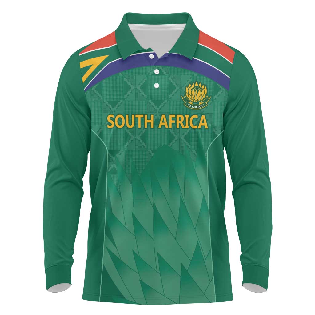 South Africa Cricket Custom Long Sleeve Polo Shirt African King Proteas Green