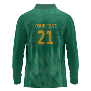 South Africa Cricket Custom Long Sleeve Polo Shirt African King Proteas Green