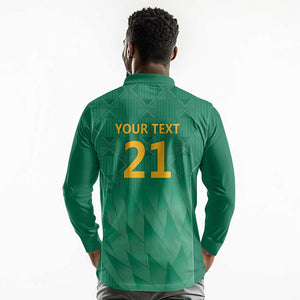 South Africa Cricket Custom Long Sleeve Polo Shirt African King Proteas Green