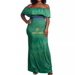 South Africa Cricket Custom Off Shoulder Maxi Dress African King Proteas Green