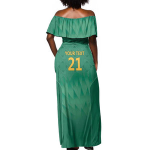 South Africa Cricket Custom Off Shoulder Maxi Dress African King Proteas Green