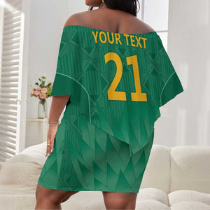 South Africa Cricket Custom Off Shoulder Short Dress African King Proteas Green