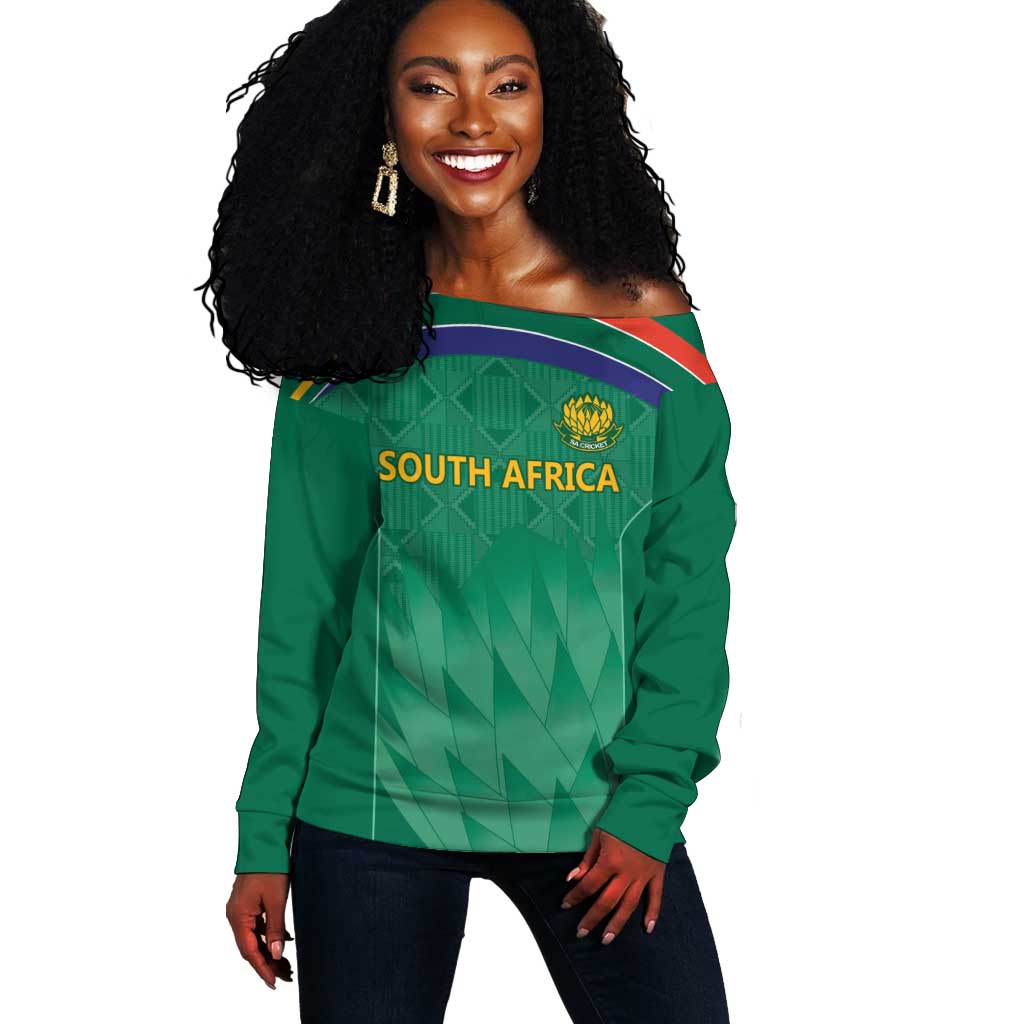 South Africa Cricket Custom Off Shoulder Sweater African King Proteas Green