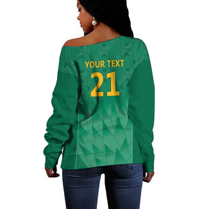 South Africa Cricket Custom Off Shoulder Sweater African King Proteas Green