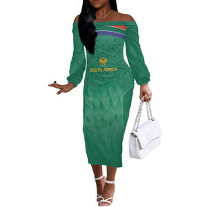 South Africa Cricket Custom Off The Shoulder Long Sleeve Dress African King Proteas Green