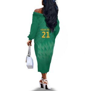 South Africa Cricket Custom Off The Shoulder Long Sleeve Dress African King Proteas Green