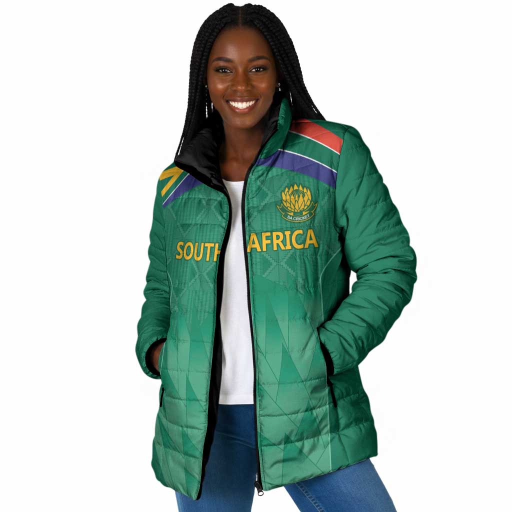 South Africa Cricket Custom Padded Jacket African King Proteas Green