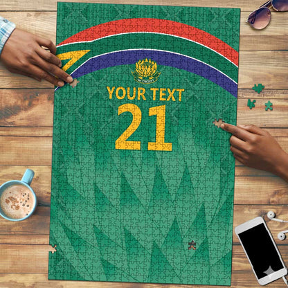 South Africa Cricket Custom Puzzle African King Proteas Green