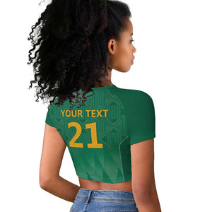 South Africa Cricket Custom Raglan Cropped T shirt African King Proteas Green