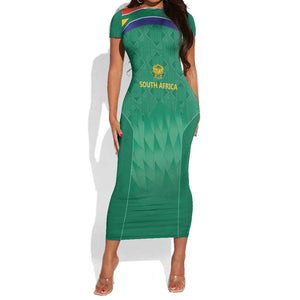 South Africa Cricket Custom Short Sleeve Bodycon Dress African King Proteas Green