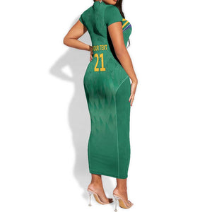 South Africa Cricket Custom Short Sleeve Bodycon Dress African King Proteas Green