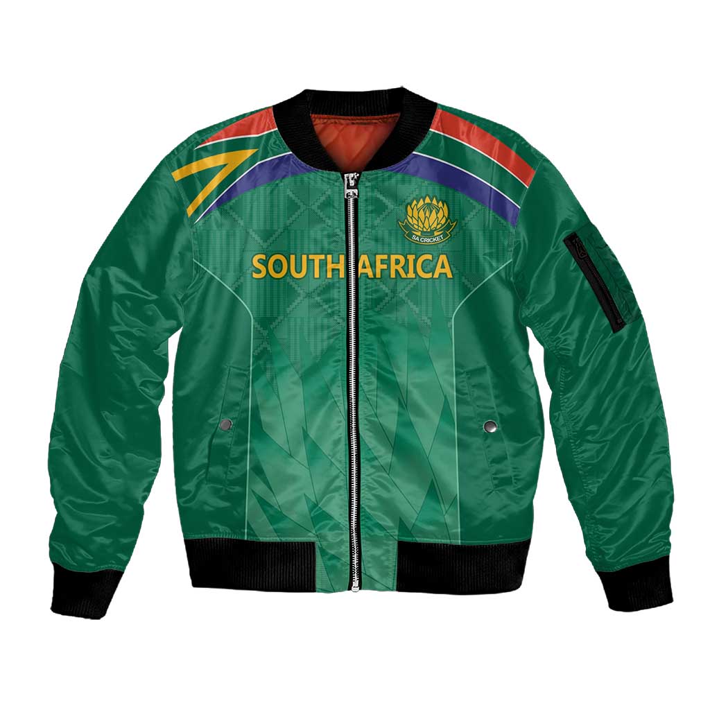 South Africa Cricket Custom Sleeve Zip Bomber Jacket African King Proteas Green