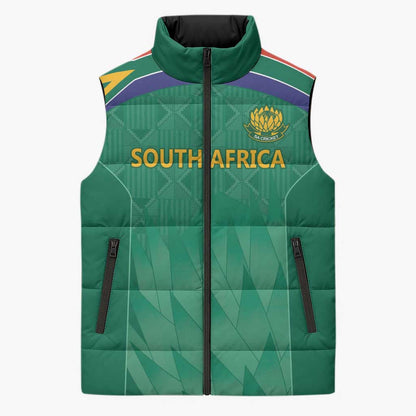 South Africa Cricket Custom Sleeveless Puffer Jacket African King Proteas Green