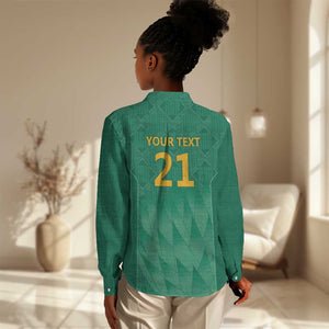 South Africa Cricket Custom Women Casual Shirt African King Proteas Green