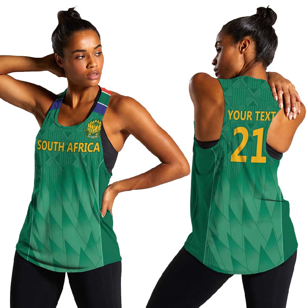 South Africa Cricket Custom Women Racerback Tank African King Proteas Green