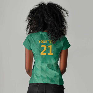 South Africa Cricket Custom Women V-Neck T-Shirt African King Proteas Green