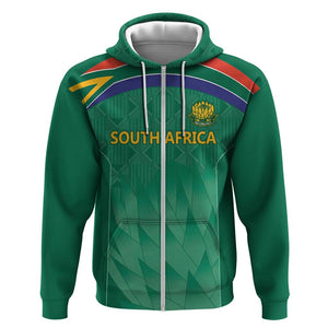 South Africa Cricket Custom Zip Hoodie African King Proteas Green