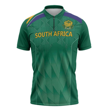 South Africa Cricket Custom Zipper Polo Shirt African King Proteas Green