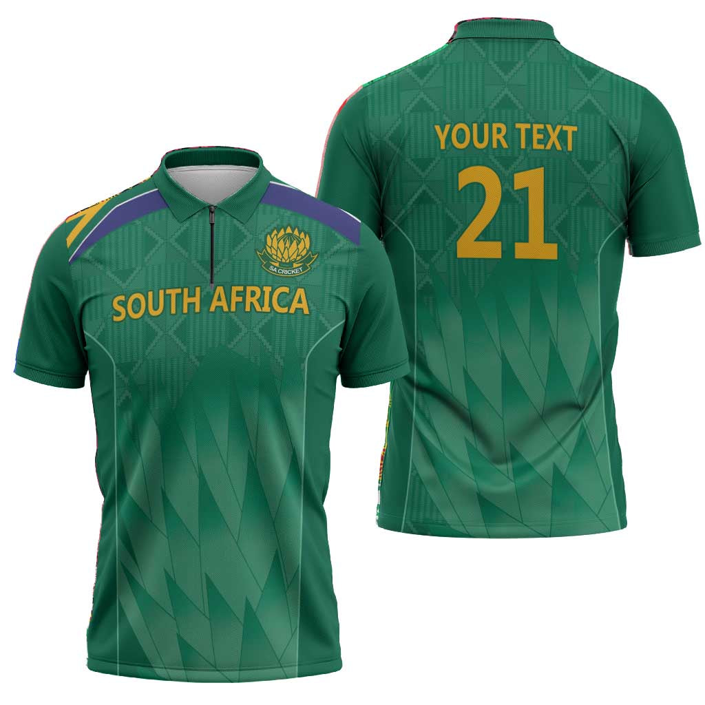 South Africa Cricket Custom Zipper Polo Shirt African King Proteas Green