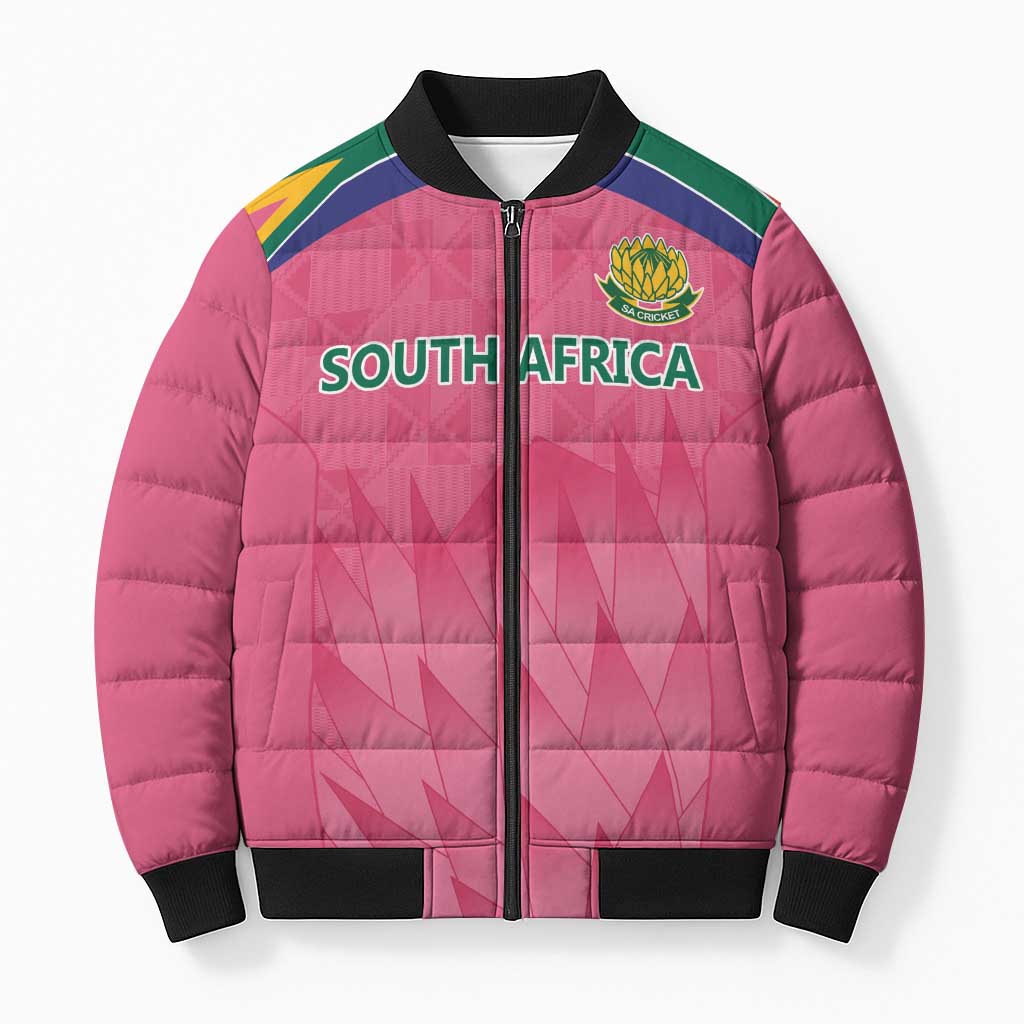 South Africa Cricket Custom Bomber Puffer Jacket African King Proteas Pink