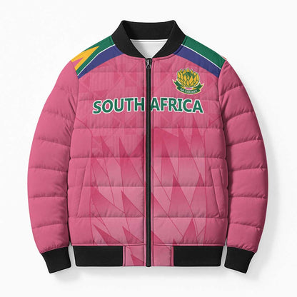 South Africa Cricket Custom Bomber Puffer Jacket African King Proteas Pink