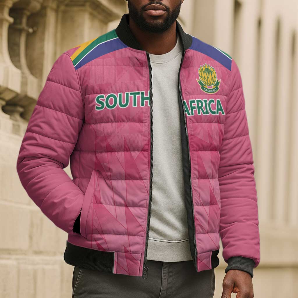 South Africa Cricket Custom Bomber Puffer Jacket African King Proteas Pink