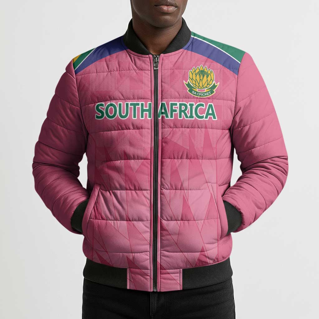 South Africa Cricket Custom Bomber Puffer Jacket African King Proteas Pink