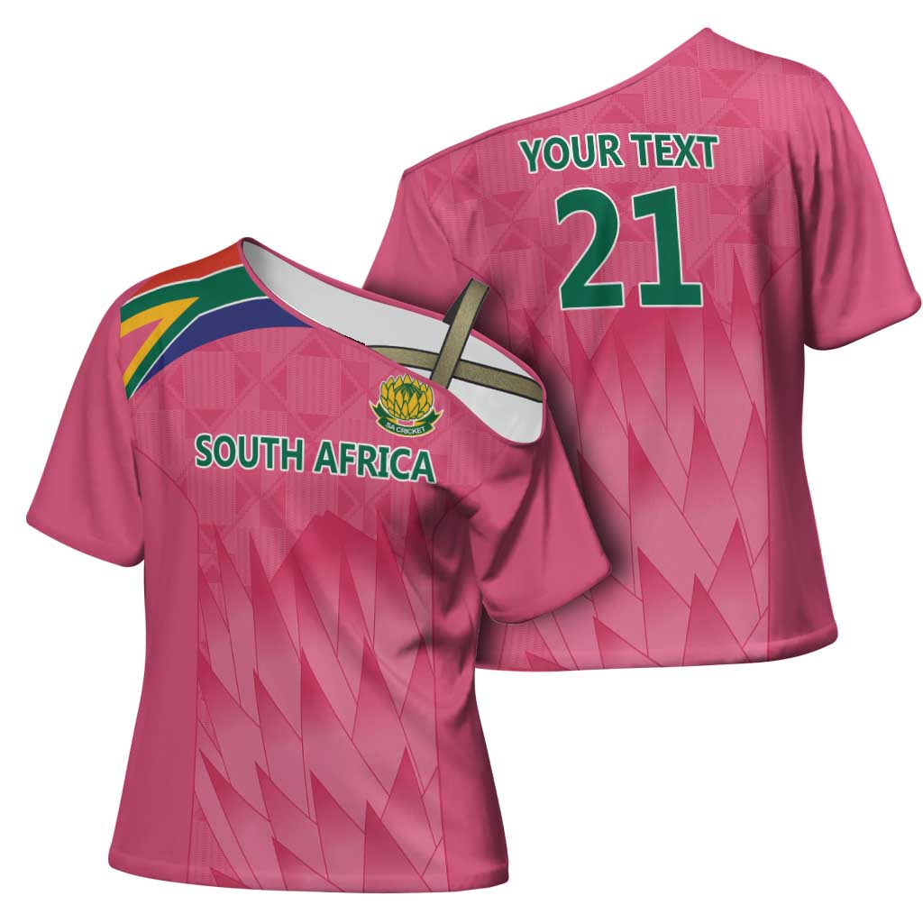 South Africa Cricket Custom Cross Shoulder Shirt African King Proteas Pink