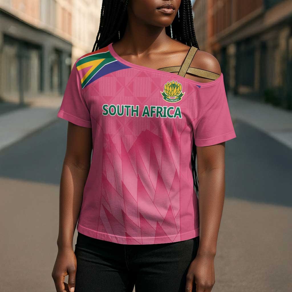South Africa Cricket Custom Cross Shoulder Shirt African King Proteas Pink
