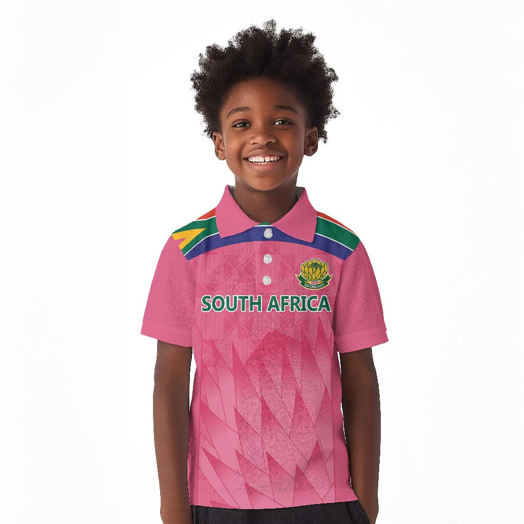 South Africa Cricket Custom Kid Polo Shirt African King Proteas Pink