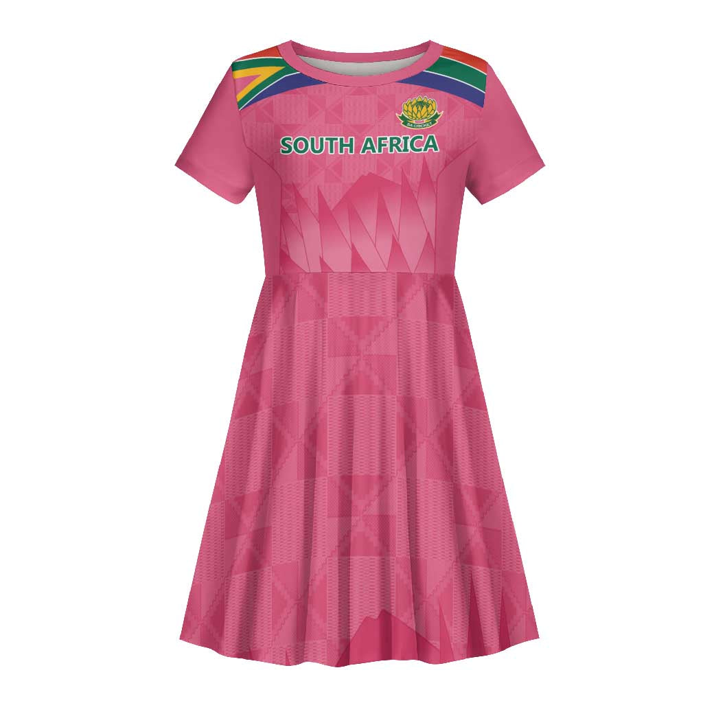 South Africa Cricket Custom Kid Short Sleeve Dress African King Proteas Pink