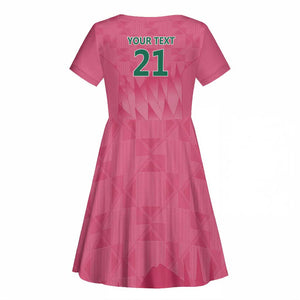 South Africa Cricket Custom Kid Short Sleeve Dress African King Proteas Pink