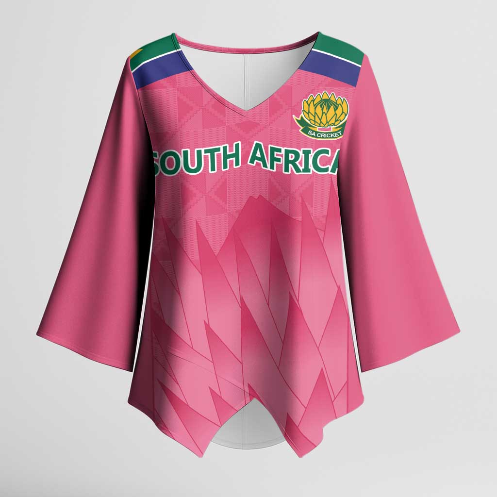 South Africa Cricket Custom Kimono Sleeve Blouse African King Proteas Pink
