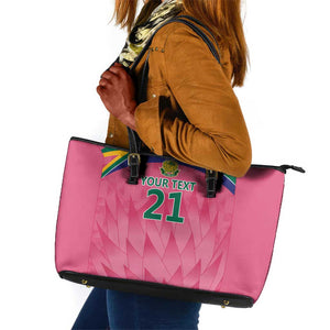 South Africa Cricket Custom Leather Tote Bag African King Proteas Pink