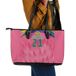 South Africa Cricket Custom Leather Tote Bag African King Proteas Pink