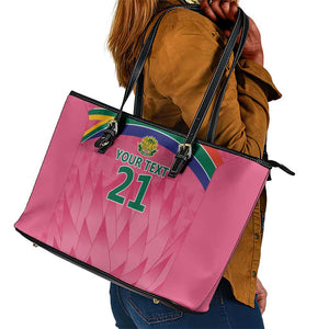 South Africa Cricket Custom Leather Tote Bag African King Proteas Pink