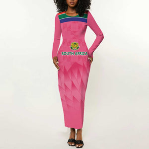 South Africa Cricket Custom Long Sleeve Bodycon Dress African King Proteas Pink