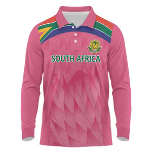 South Africa Cricket Custom Long Sleeve Polo Shirt African King Proteas Pink