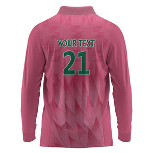 South Africa Cricket Custom Long Sleeve Polo Shirt African King Proteas Pink