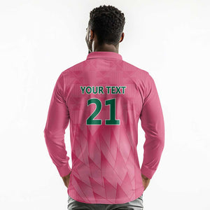 South Africa Cricket Custom Long Sleeve Polo Shirt African King Proteas Pink