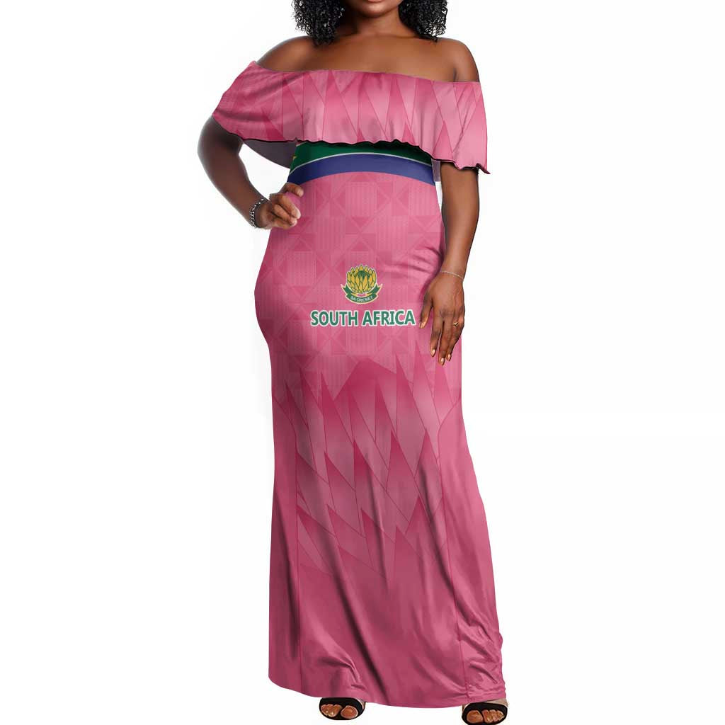 South Africa Cricket Custom Off Shoulder Maxi Dress African King Proteas Pink