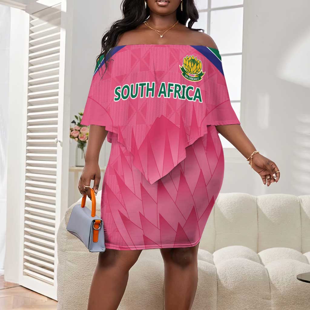 South Africa Cricket Custom Off Shoulder Short Dress African King Proteas Pink