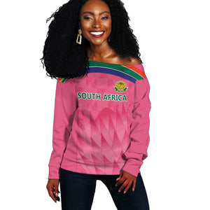 South Africa Cricket Custom Off Shoulder Sweater African King Proteas Pink