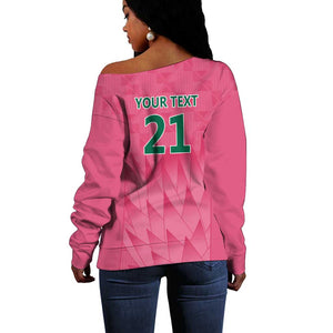 South Africa Cricket Custom Off Shoulder Sweater African King Proteas Pink