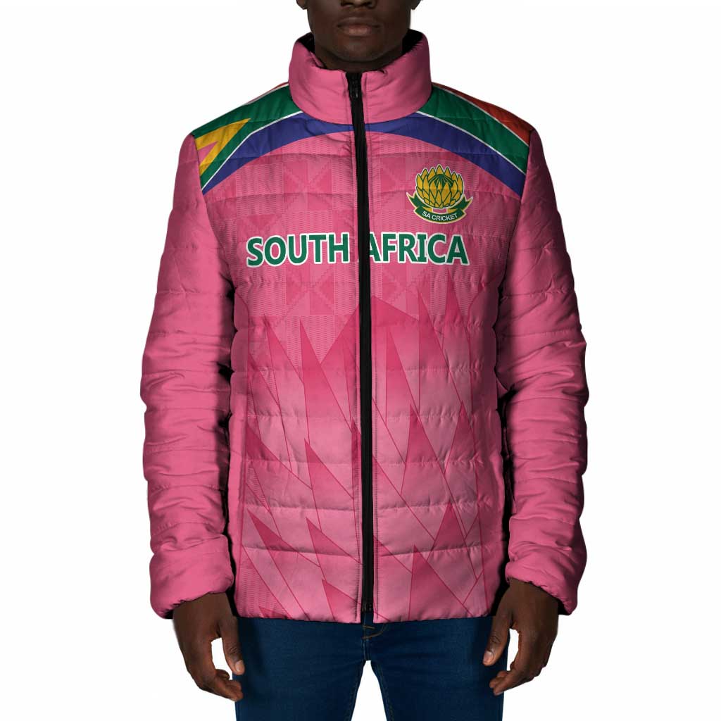 South Africa Cricket Custom Padded Jacket African King Proteas Pink