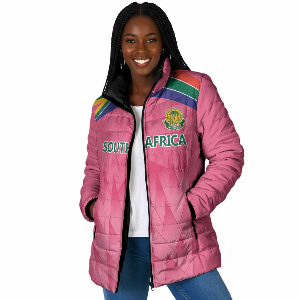 South Africa Cricket Custom Padded Jacket African King Proteas Pink