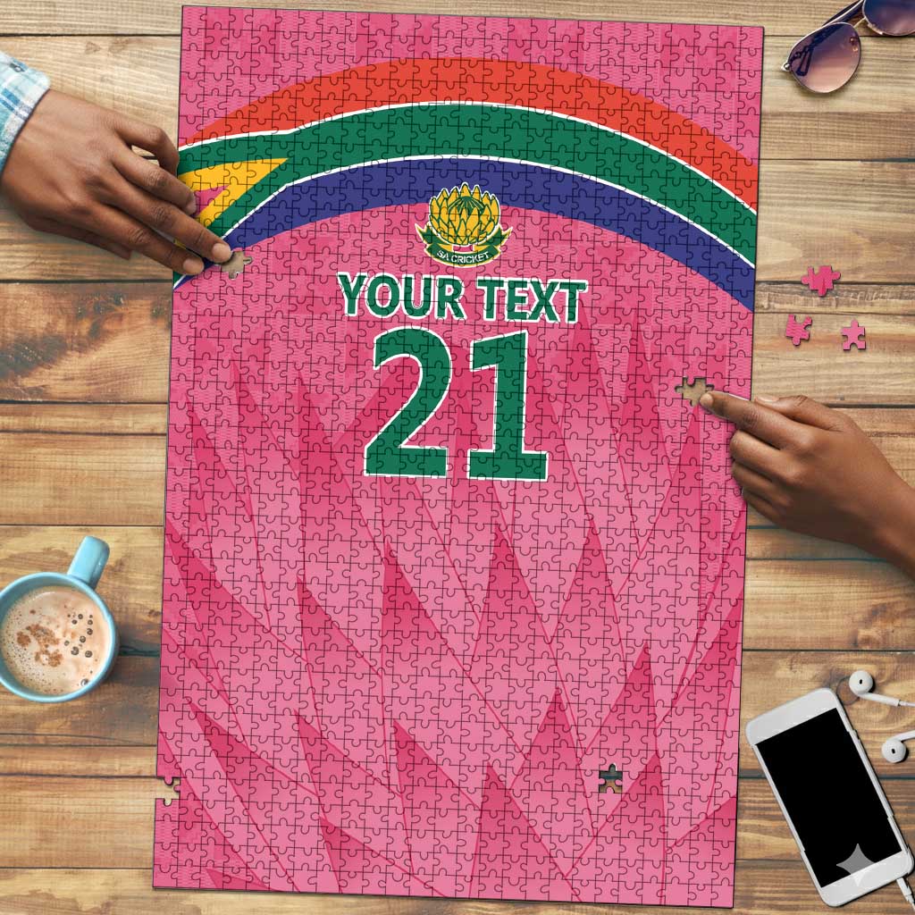 South Africa Cricket Custom Puzzle African King Proteas Pink