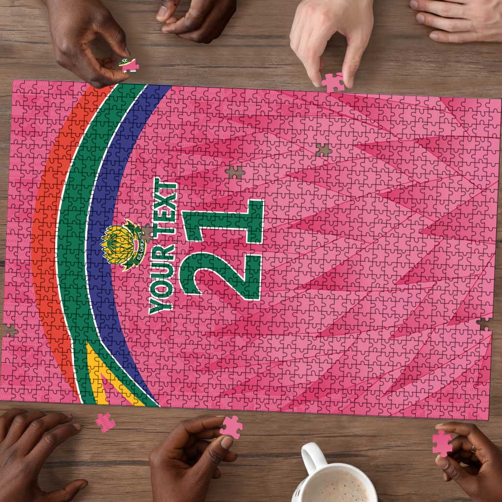 South Africa Cricket Custom Puzzle African King Proteas Pink