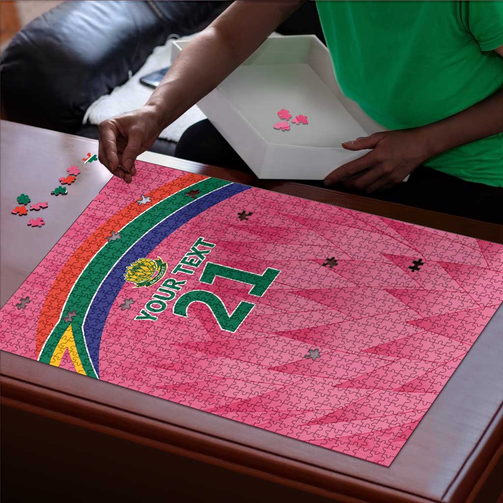 South Africa Cricket Custom Puzzle African King Proteas Pink