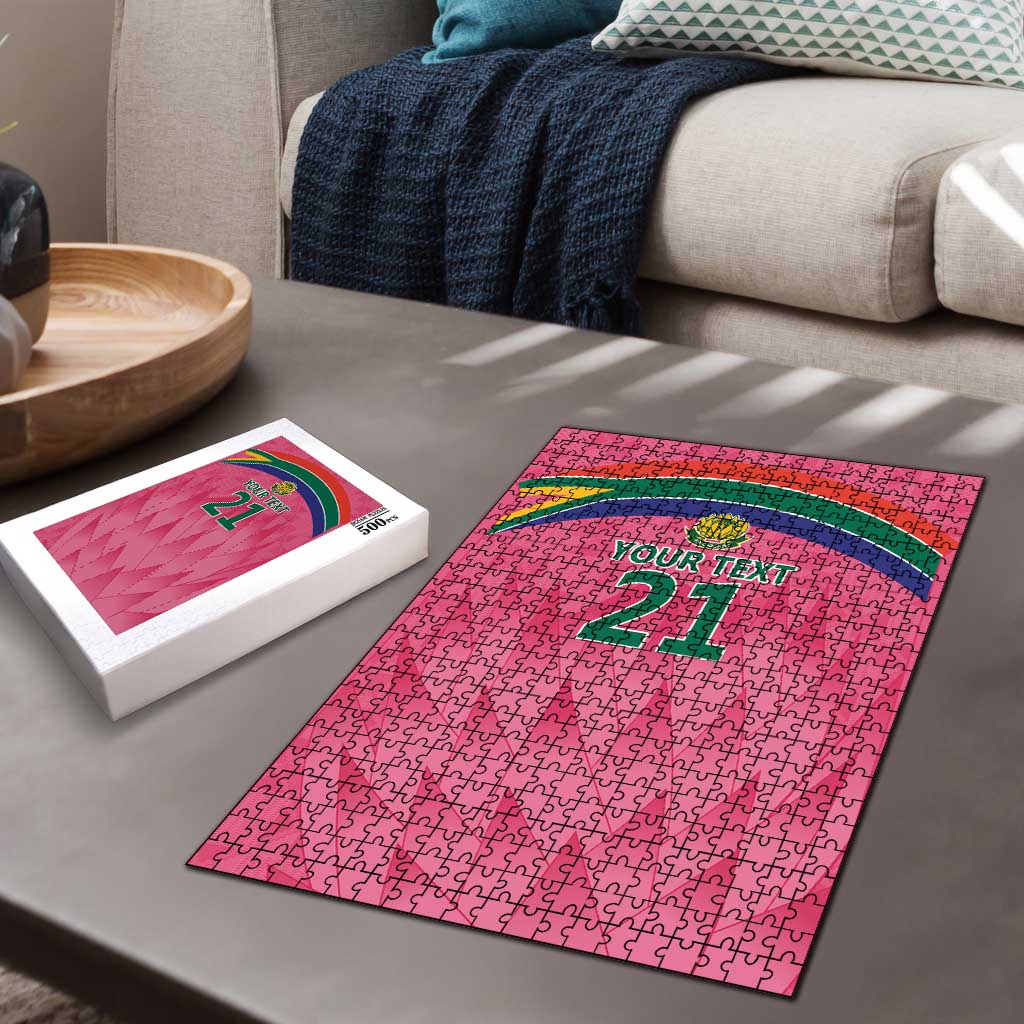 South Africa Cricket Custom Puzzle African King Proteas Pink